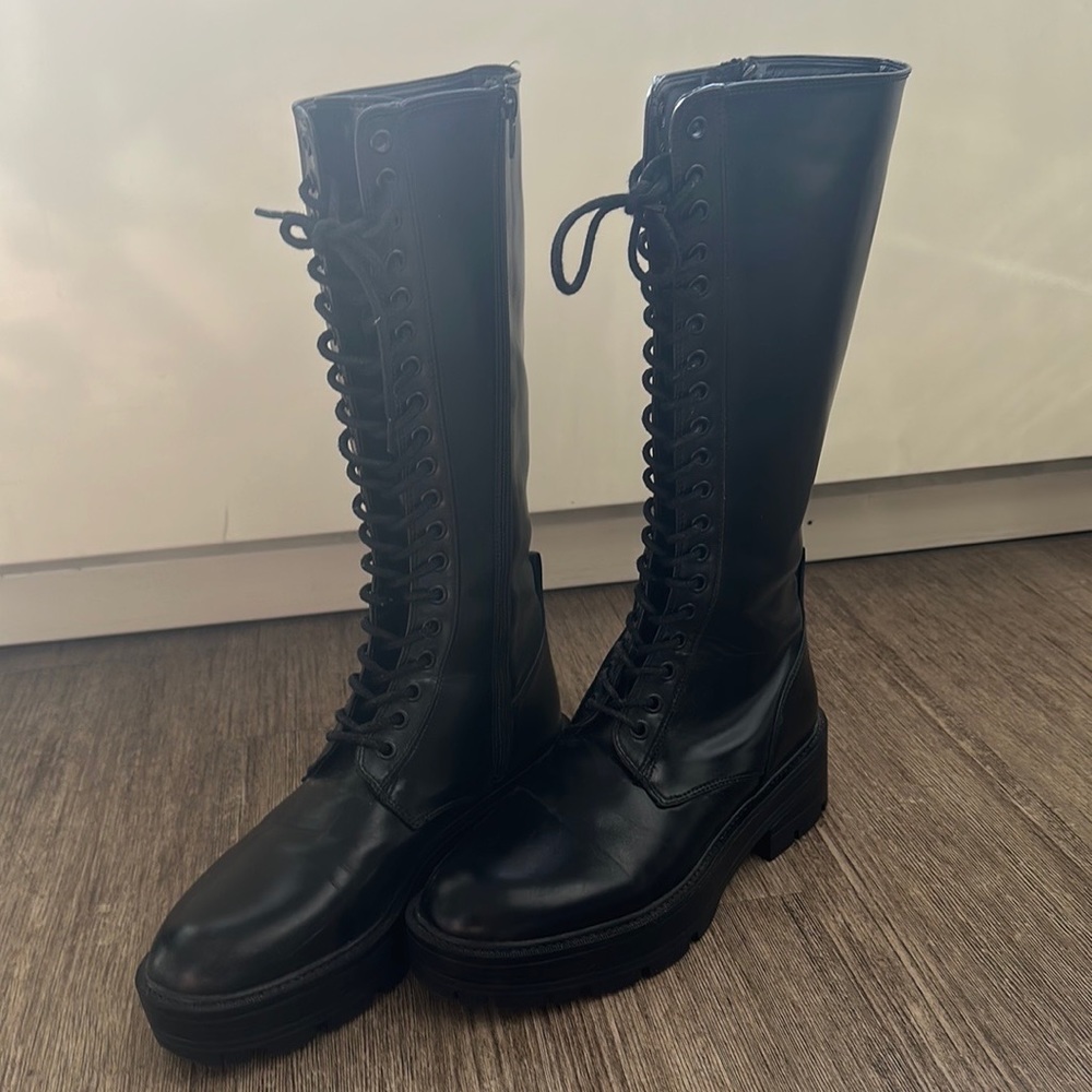 Zara - Lace up tall black boots